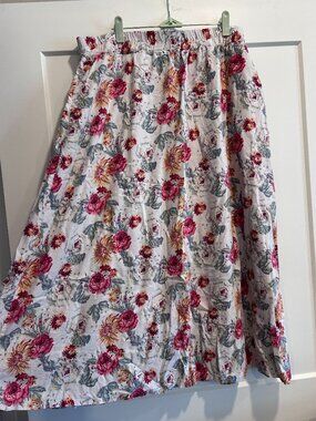 Kaktus Boutique Floral Maxi Skirt 2X Elastic Waist Pockets Cottagecore Boho
